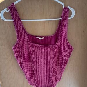 Moa Moa Fuchsia Ribbed Crop Top
